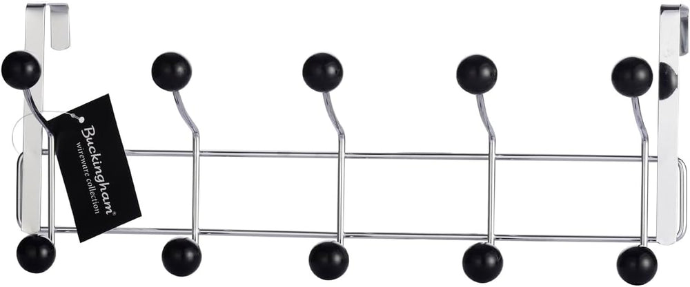 Buckingham 30018 Door 10 Hook Hanger, Chrome Plated, Black Plastic Balls, Pre...