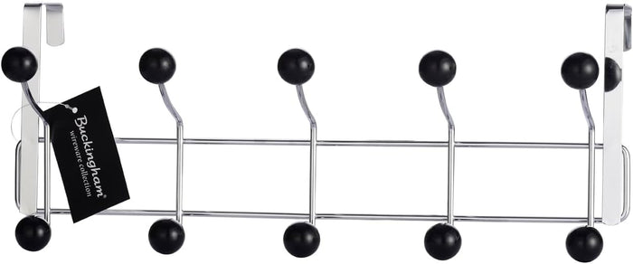 Buckingham 30018 Door 10 Hook Hanger, Chrome Plated, Black Plastic Balls, Premium Quality