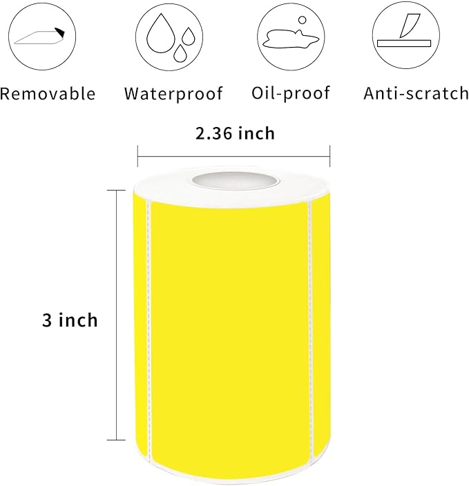 2×3 Inch Yellow Removable Thermal Labels, Waterproof Thermal Label Stickers - Image 2