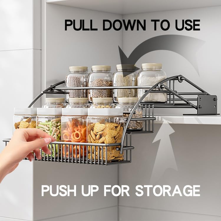 3-Tier Pull Down Spice Rack Organizer for Inside Cabinet Pantry Expandable Di...