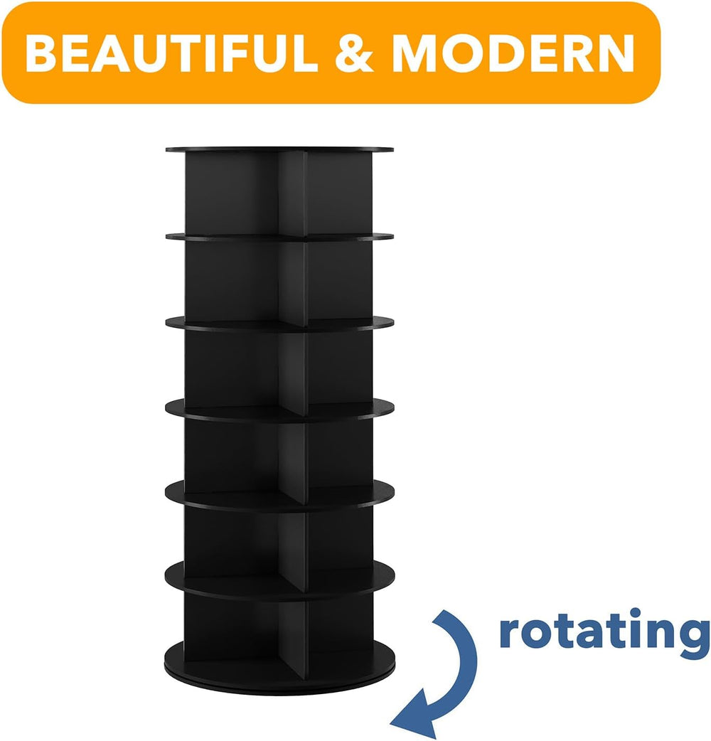 SpaceAid Black 6-Tier Spinning Rotating Shoe Rack Organizer, Shoe Display Tow...