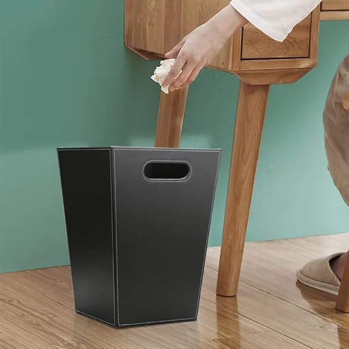 KINGFOM Classic Pu Leather Trash Can Wastebasket, Garbage Container Bin - Image 2