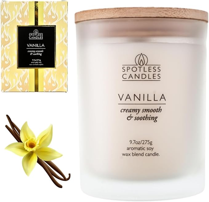 Vanilla Candle - 9.7 oz /275g Vanilla Scented Candle in Cream Frosted Glass Jar by SpotlessLeopard