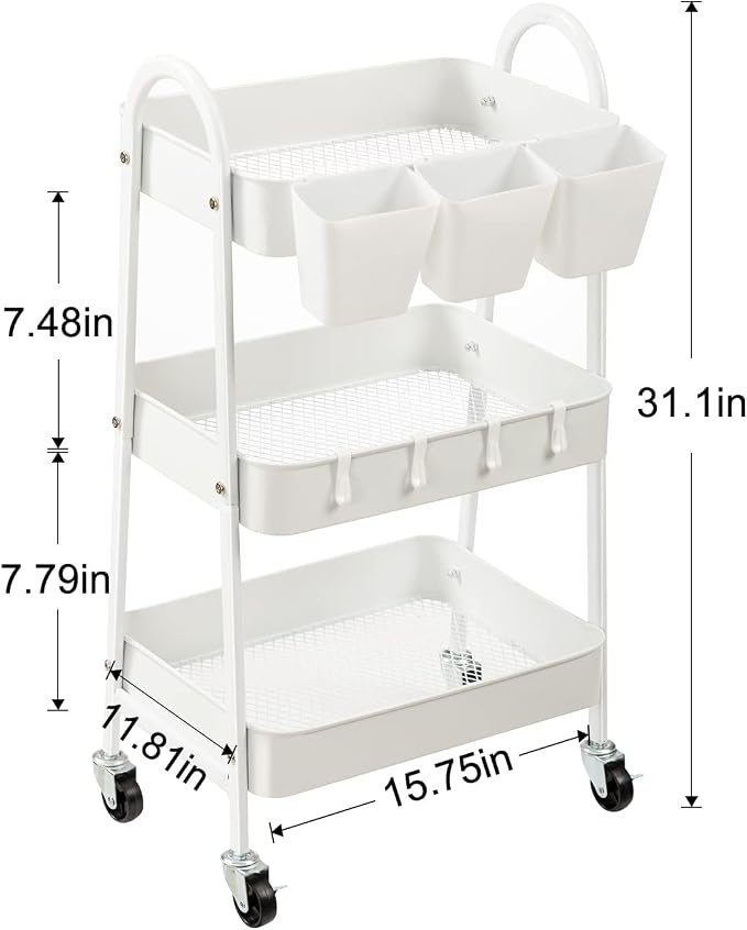 danpinera 3-Tier Rolling Cart, Metal Rolling Storage Cart - Image 3
