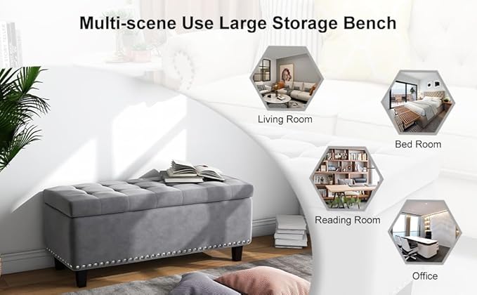 Ottoman with Storage, Storage Ottoman Bench with Button-Tufted, Upholstered End - Image 5