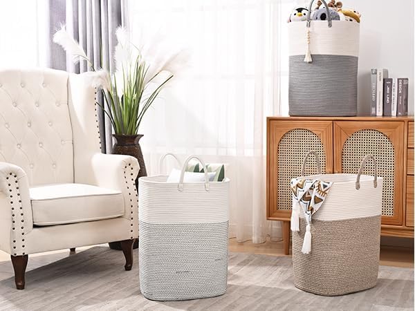 Woven Laundry Basket for Clothes, 50 L Large Rectangle Laundry Hampers - Image 6