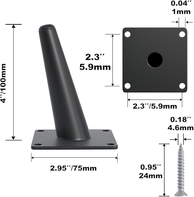 4PCS 4 Inch Matte Black Tapered Angled Legs - Image 3