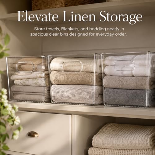 MOONEDGE 6 Pack X-Large Clear Organizer Bins 13x10x8in Storage Containers