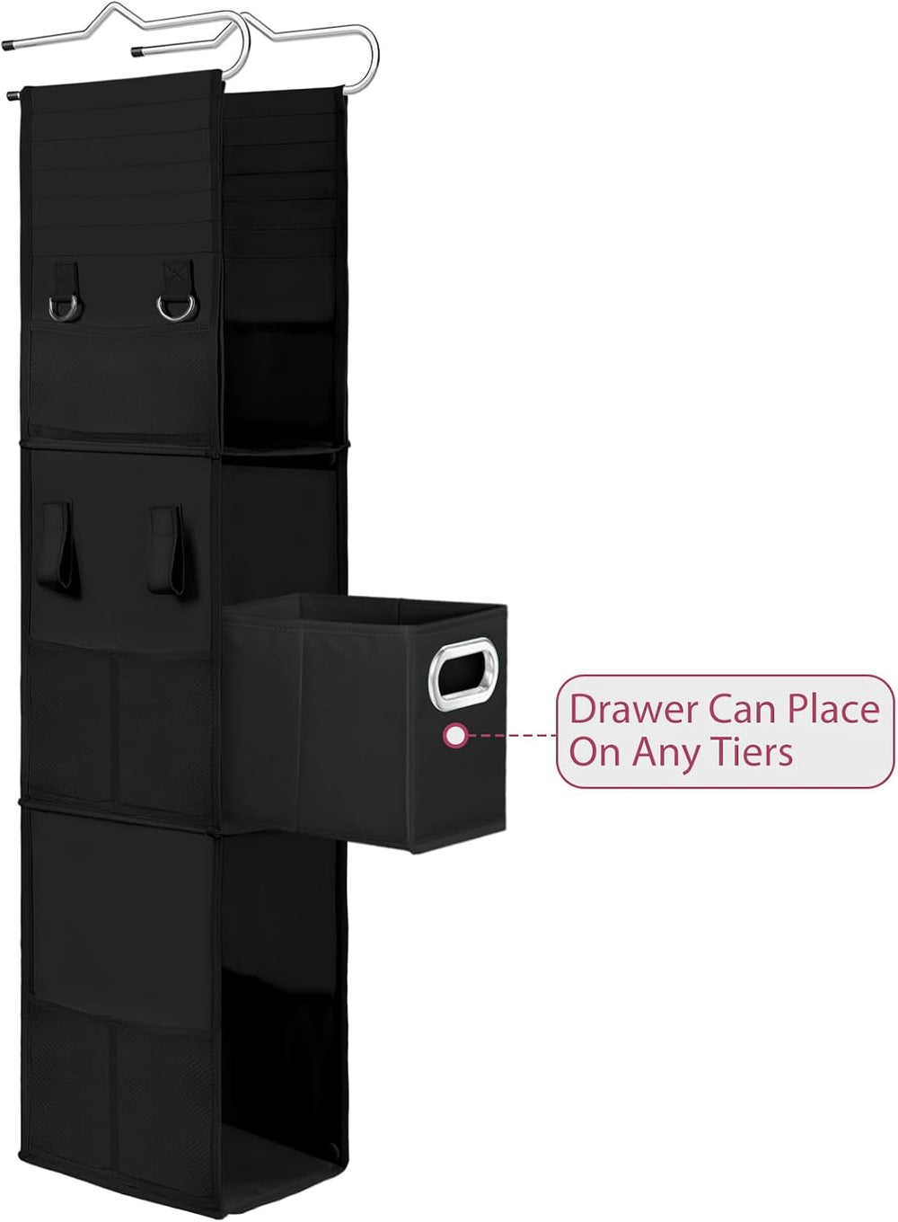 LOVEGRASS 3 Shelf Hanging Locker Organizer with Side Pockets, Dark Black
