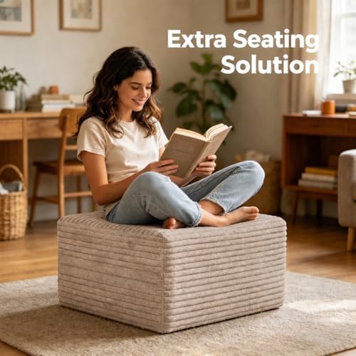 25.6" Ottoman Foot Rest for Couch，Plush Corduroy Rectangle Ottomans,Upho...
