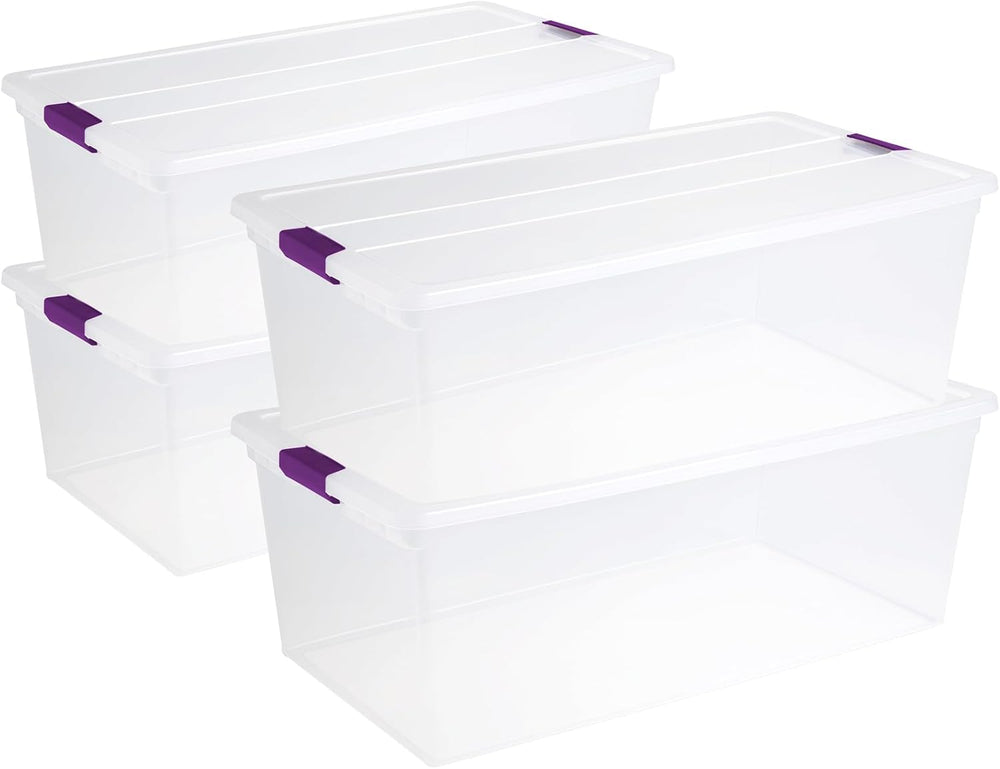 Sterilite 4-Pack 110 Quart ClearView Latch Box, Stackable Organizer Bins