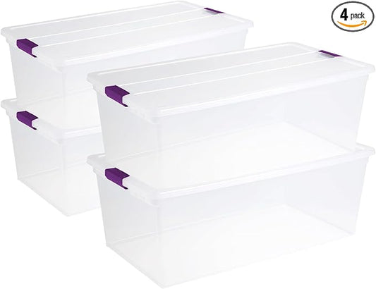 Sterilite 4-Pack 110 Quart ClearView Latch Box, Stackable Organizer Bins by Sterilite