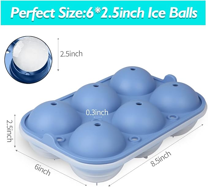 Ice Ball Maker, TINANA Reusable 2.5 Inch Ice Cube Trays, Easy Release Silicone - Image 3