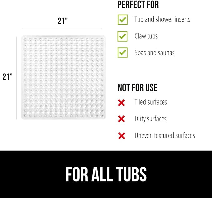 GORILLA GRIP Patented Square Shower Stall Mat, Small Bathtub Floor Mats - Image 6