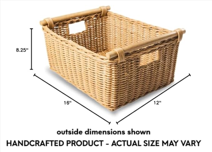 The Basket Lady Pole Handle Wicker Storage Basket, 16 in L x 12 in W x 8.25 in H - Image 8