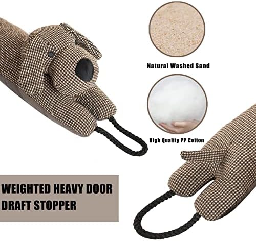 Under Door Draft Stopper Decorative Wind Stopper 36 inch for Door & Window, Weighted Animal Air Draft Stopper for Bottom of Door with Hanging Loops - Brown Dog