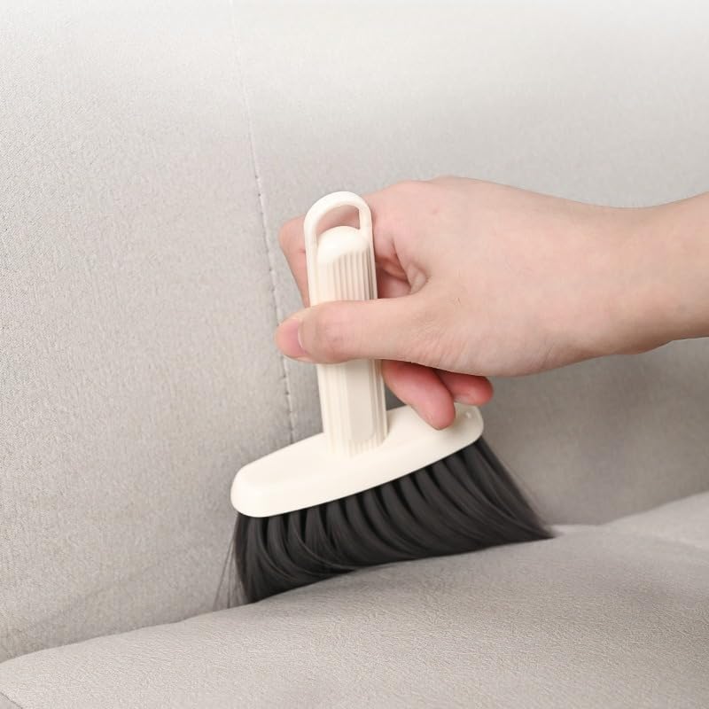 Mini Broom Multi-Purpose Cleaning Brush with Beige Handle Gray Bristles Handheld Design 3.94in Handle Length for Crevice Cove Cleaning