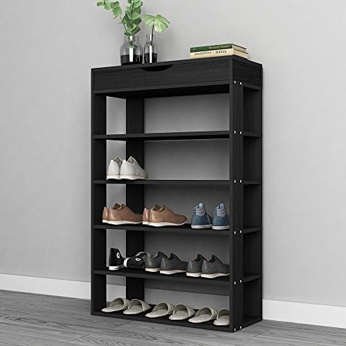 DlandHome Shoe Rack Shoe Storage Cabinet, 5 Tier Shoe Racks, Wooden Shoes Hee...