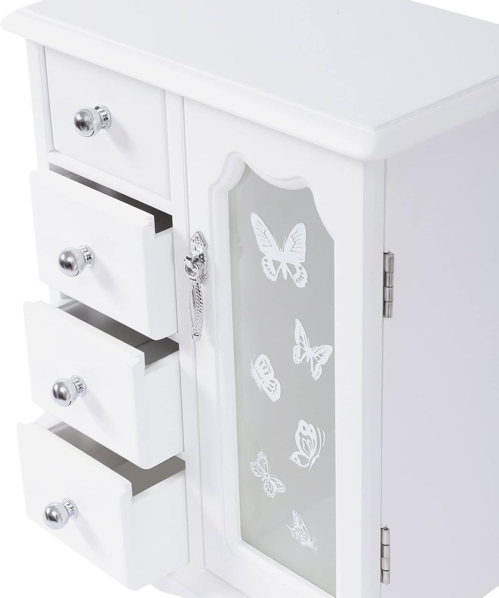 DYRABREST 4 TierJewelry Box White Wooden Jewelry Organizer Girls Women Jewelr...