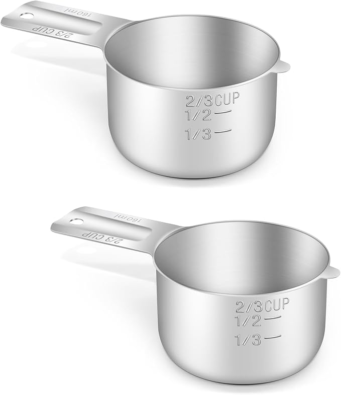 2PCS 2/3Cup Single Measuring Cup, Stainless Steel Measure Scoop, Metric and US by BERYLER