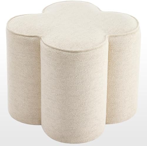 Zesthouse Flower Pouf Ottomans Foot Rest Set of 2, Linen Poofy Ottomans