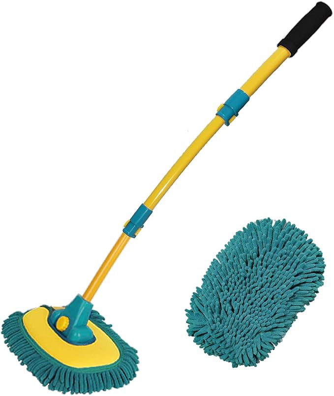 Car Wash Brush with Long Handle, Car Wash Mop Mitt with 1 Replacement Head by BMLEI