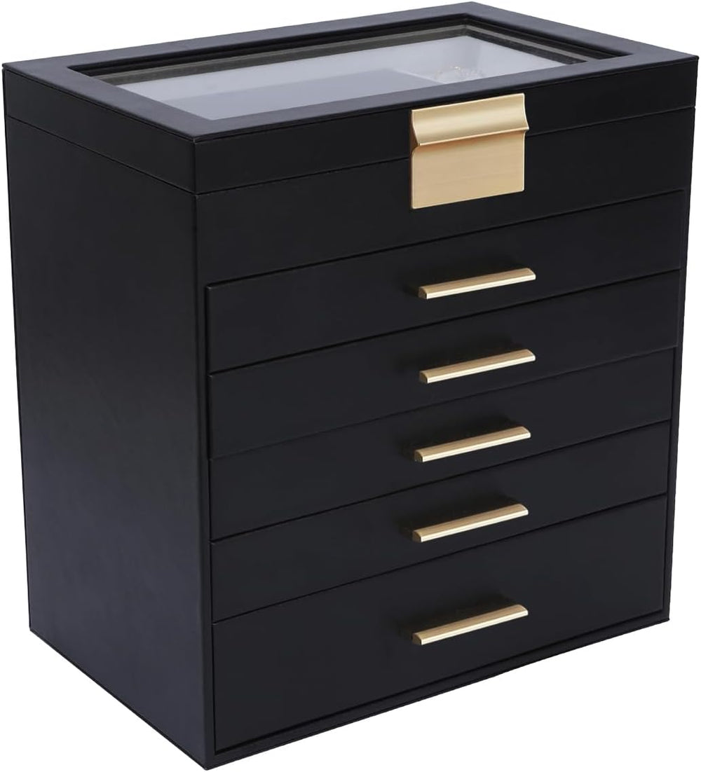 BOOVO Jewelry Boxes for Women, White and Black 6 Layer Large Jewelry Box for ...