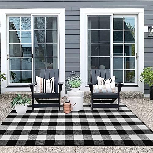 4x6 Buffalo Plaid Outdoor Rug, Washable Front Porch, Black White | Woven cotton checkered outdoor rug for porches and entryways, black and white washable decor for indoor outdoor use