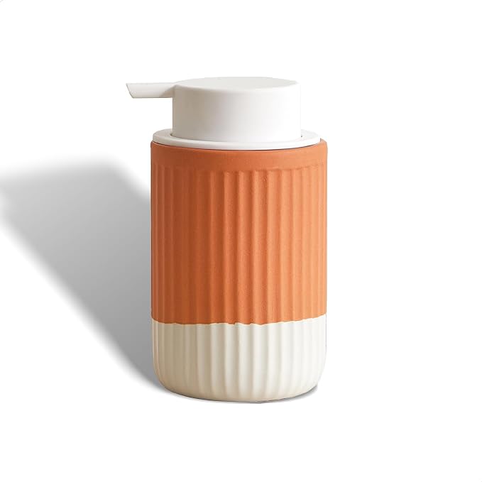 Hand Dipped Terracotta Ceramic Foam Soap Dispenser, 12 oz Rippled Bubble-Up by ABBINIMO