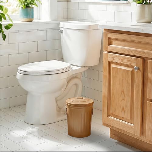 Plexon 2 Gallon Small Metal Trash Can with Lid Bathroom Garbage Can with Lid Bathroom Trash Can for Bedroom Office Kitchen Indoor Waste Basket, Round Powder Coated Brown