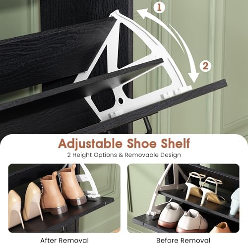 Halitaa Shoe Cabinet with 4 Flip Drawers & 2 Drawers,Farmhouse Shoe Stora...