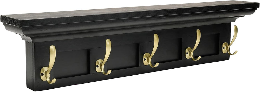 EXCELLO GLOBAL PRODUCTS Black 34" Coat Rack with 5 Gold Hooks: Ready to ...