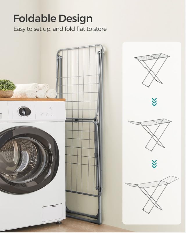 SONGMICS Clothes Drying Rack, Metal Laundry Drying Rack, Space-Saving, - Image 4