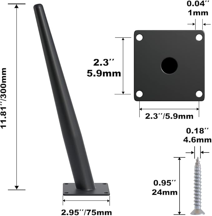 4PCS 12 Inch Matte Black Tapered Angled Legs - Image 3