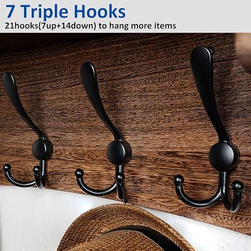 WEBI Rustic Coat Rack Wall Mount with Shelf,35" Long Wall Shelf with Hoo...