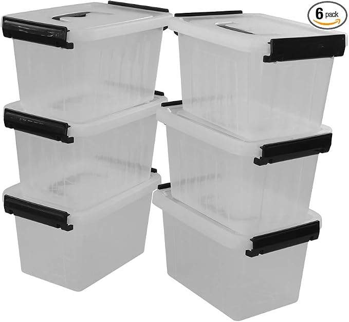Bringer 3 Quart 6-Pack Clear Plastic Storage Boxes, Latch Box by Bringer