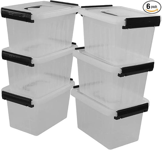 Bringer 3 Quart 6-Pack Clear Plastic Storage Boxes, Latch Box by Bringer