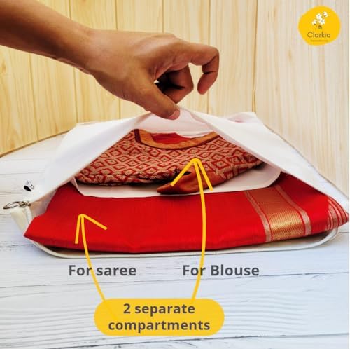 Reusable Cotton Saree Cover with Blouse compartment big size for Storage, War...