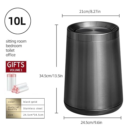 10 L/2.6Gallen, Swing Lid Trash Can, Brushed Stainless Steel Garbage Can - Image 6