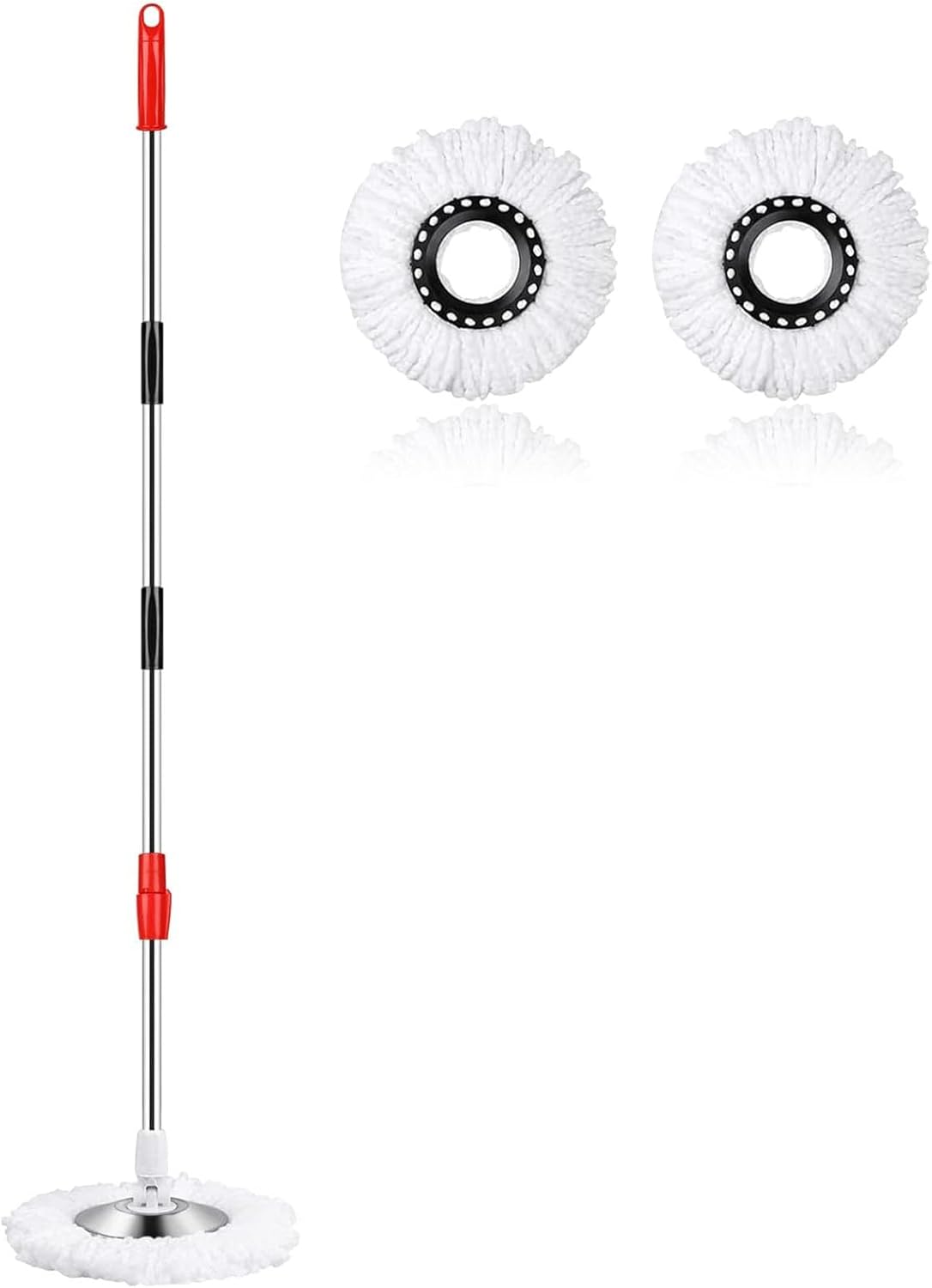 Spin Mop Replacement Handle,360°Spin Mop Pole Handle Replacement Rotating Telescopic Stick for Head Replace, 2 Microfiber Mop,37-to-61 inch Mop Stick Spinning Household Cleaning Accessories for Home