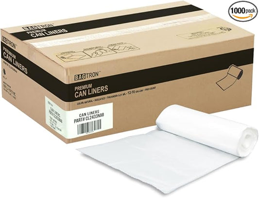 12-16 Gallon Trash Bags, 8 Micron High Density Garbage Can Liners Bulk by Bagtron