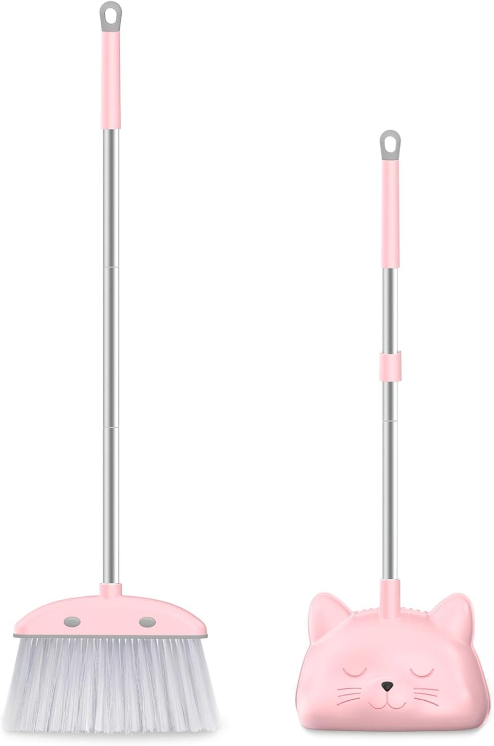 Mini Broom with Dustpan for Kids, 28-in Handle Kids Broom and Dustpan Set for Toddlers Cat-Shaped Children Cleaning Set Boys Girls Small Housekeeping Helper Set, Pink