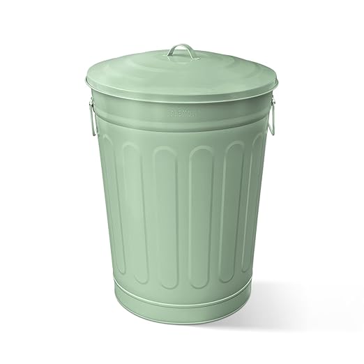 Plexon Round Trash Can 13 Gallon, Vintage Metal Outdoor Trash Can by Plexon
