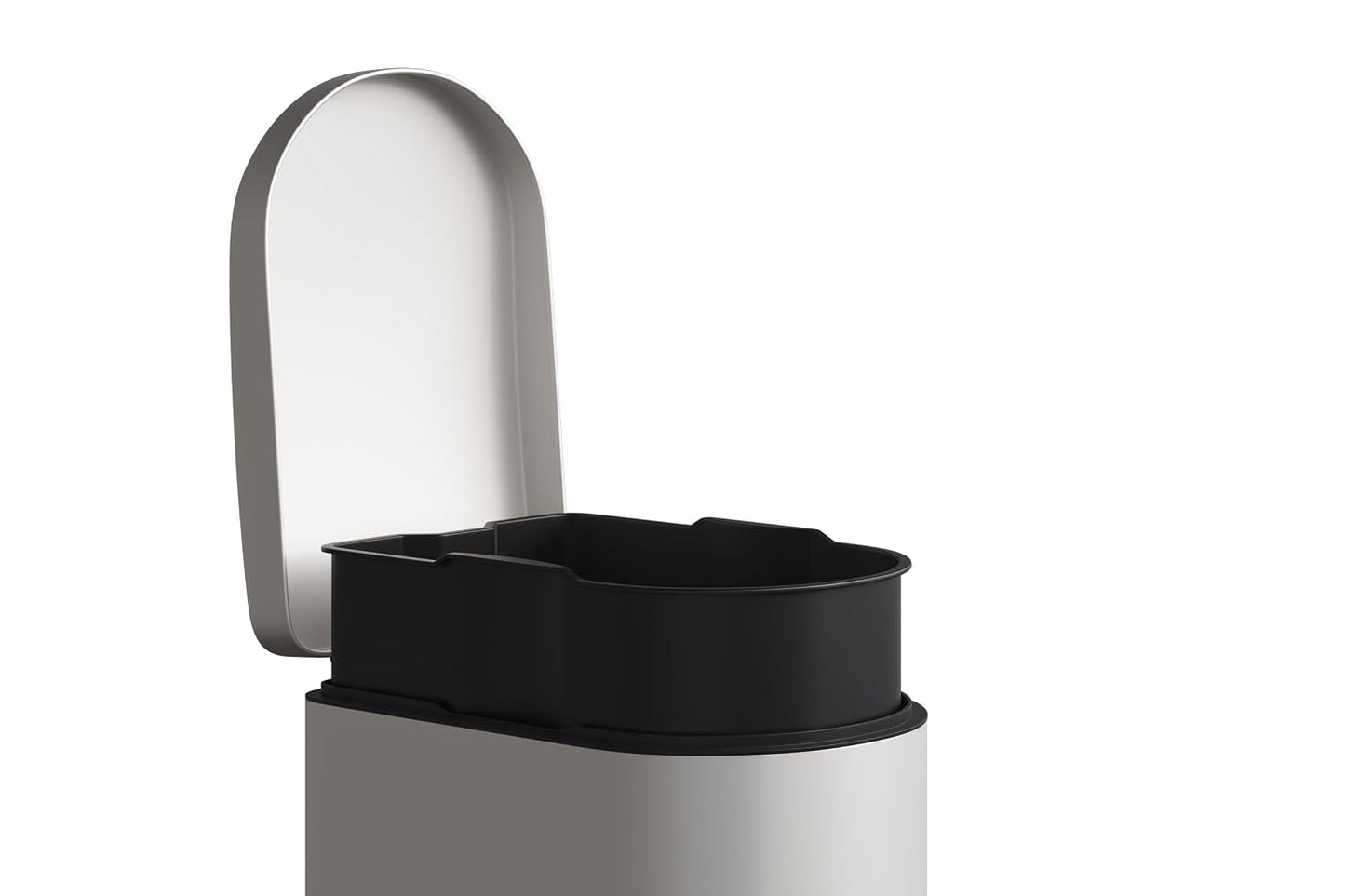 Garvee 1.6 gal / 6 L Metal Bathroom Trash Can with Lid, Slim Waterproof Garbage Can for Bedroom, Small Step-on Trash Bin with Inner Bucket, Rear Handle, Soft Close Lid, White