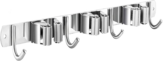 Mop and Broom Hanger Wall Mount, stainless steel Broom Hook Organizer Wall by Nuulyycyi