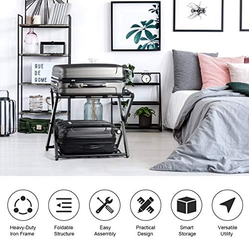 Tangkula Luggage Rack (Set of 2), Folding Metal Suitcase Luggage Stand, Doubl...