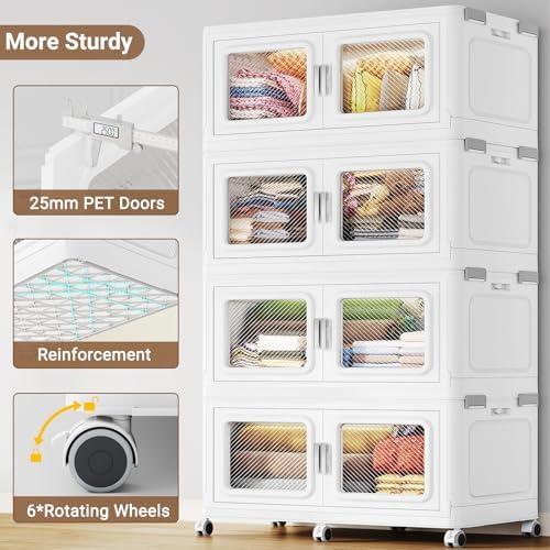 BROVIEW 880 Qt Extra Large Stackable Storage Bin with Lids, 4 Pack White