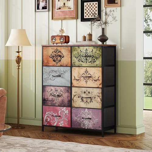 WLIVE 8 Drawer Fabric Dresser for Bedroom, Tall Storage Tower, Pattern