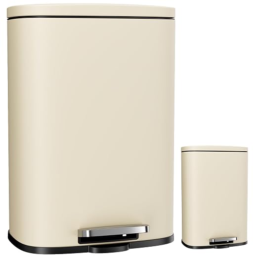Arlopu 13.2+1.3 Gallon Step Trash Can, Stainless Steel Garbage Bin, Soft-Close by Arlopu