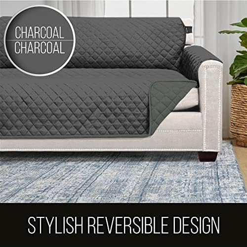 Sofa Shield® Couch Slip Covers for Dogs, Reversible Furniture Protector with Strap, Stain and Tear Resistant Cushion Cover, 70 inch Seat, Machine Washable Slipcover Dog Pets Cats, Charcoal